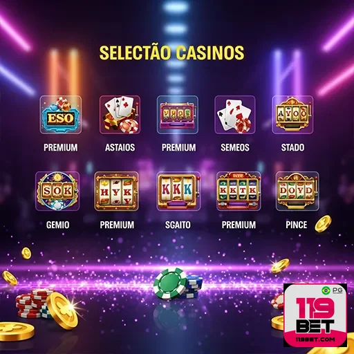 Imagem do site 119bet mostrando diferentes jogos de cassino e apostas online.